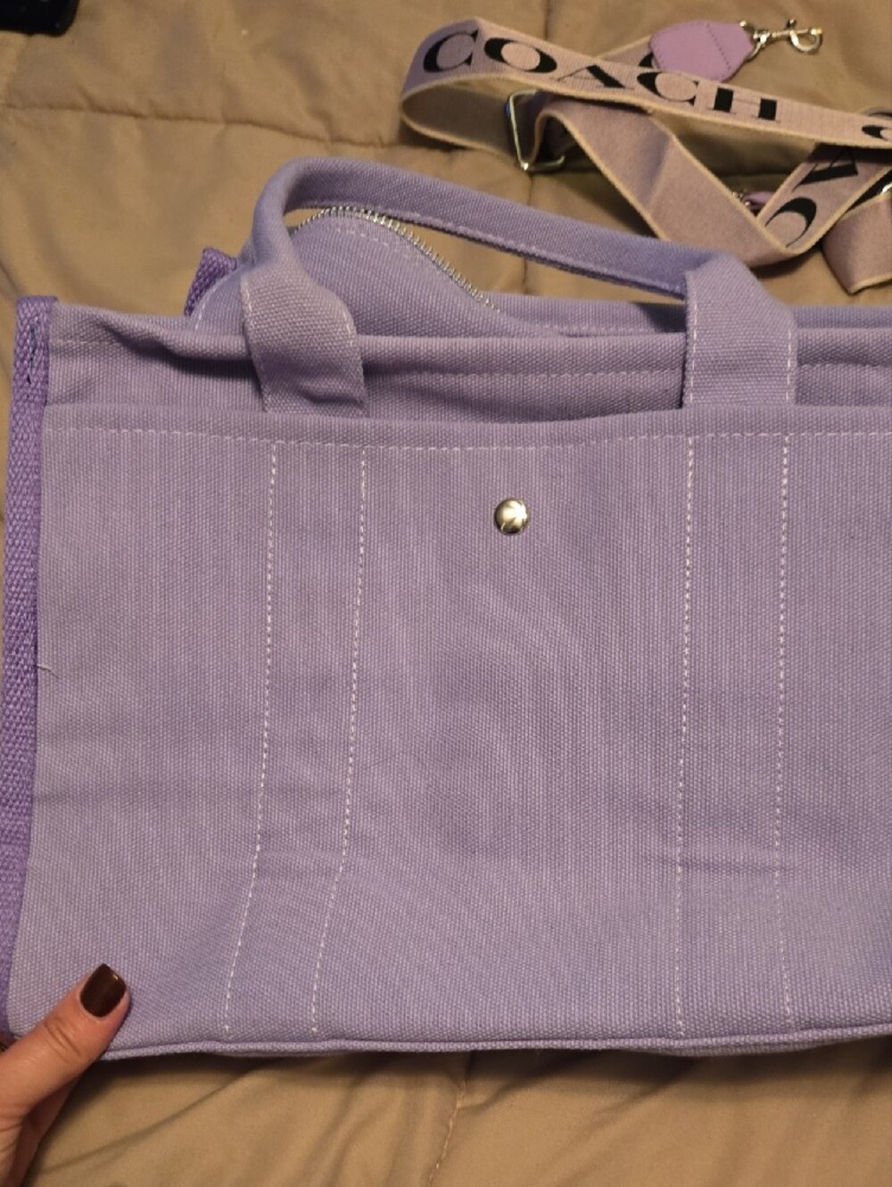 Coach Lavender Canvas Tote with Purple Logo and Strap - Picture 8 of 12